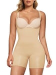 SHAPERX Women's Shaping Bodysuits Open Bust Tummy Control Body Shaper Mid-Thigh Bodysuit Shorts Seamless Shapewear, UK-SZ5258-Beige-S/M