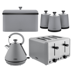 Tower Sera Kettle, 4 Slice Toaster, Canisters & Bread Bin Kitchen Set (Grey)