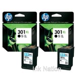 2x Genuine Original HP 301XL Black Ink Cartridges to replace HP 301 CH561EE