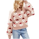 Dam Jultröja Santa Head Mode Print Stickad Pullover M