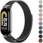 Rem för Xiaomi 8 män kvinnor, metallarmband för Xiaomi Mi Band 8 magnetisk rostfritt stål mesh-rem med stark magnetism Black