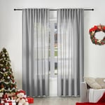 WOLTU Lot de 2 Rideaux Voilage de Noël Translucide en Effet Lin, Pure Rideau avec Fronces pour Séjour, Décoration de Fenêtre pour Salon Chambre à Coucher, 135x245 cm Gris