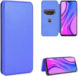 Compatible Avec Coque Google Pixel 4, Mince Flip Fibre De Carbone [Test De Chute] Antichoc Stand Fente Avec Carte, Protecteur D'écran En Verre Trempé*2-Bleu