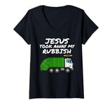 Womens Jesus Took Away My Rubbish, Bin Lorry, Church Pastor Funny V-Neck T-Shirt