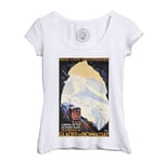 T-Shirt Femme Col Echancré Train Mont Blanc Montagnes Affiche Poster Vintage Tourisme Art Deco