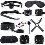 10-Delar BDSM Bondage Kit med Handklovar, piska, munkavle m.m.