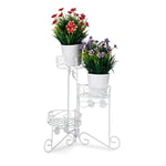 Relaxdays 10026243 Escalier métal 3 niveaux support pot de fleurs Étagère pour plantes rond décoration H: 40 cm, blanc, fer, 40 x 42 x 30 cm