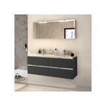 Ensemble SDB 140 cm Anthracite + double vasque + armoire miroir - BADEN