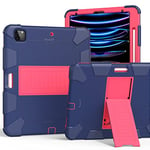 Compatible with iPad 12.9 Inch Tablet Protective Case, Silicone PC Two Colours Stand Tablet Protective Case, Navy Blue & Rose Red