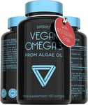 Vegan Omega 3 Capsules - 500mg Algae Oil DHA Supplement - 60 Softgel Tablets