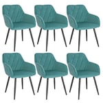 WOLTU Chaises Salle à Manger Lot de 6, Fauteuil Salon, Chaise Scandinave, Chaise de Cuisine en Velours, Assis Rembourré avec Accoudoirs et Dossier, Pieds en Métal, Vert Turc, BH352ts-6