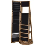 SONGMICS Armoire à Bijoux, Organisateur d Accessoires, avec Miroir Pleine Longueur, Pivotant à 360°, Étagère de Rangement, Verrouillable avec des Clés, pour Chambre, Marron Rustique JJC062K01