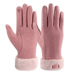 ZASFOU Gants d'hiver en laine pour femme avec doublure en polaire thermique, épais et chaud,Rose,M