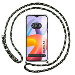 Tumundosmartphone Coque Pendentif Transparent pour Xiaomi Redmi A2 avec Cordon Vert/Doré