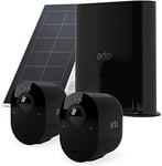 Arlo Ultra 2 Camera Surveillance WiFi Exterieure sans Fil + Panneau Solair Blanc, 4K UHD, 180° Vision Nocturne, Sirène, Projecteur, SmartHub Incluse, Essai Arlo Secure Inclus, 3 Caméras Noir