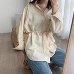 Women'S Shirt Fashion Asymmetry Shirts White Cotton Linen Tops Blouses Long Sleeve Khaki Shirts Drawstring Waist Oversized Tops-Light_Beige