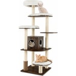 Goplus - Arbre à Chat xxl 175 cm en Bois, 6 Niveaux, Coussins Confortables, Poteaux en Sisal, Conception Anti-Bascule, Brun+Naturel