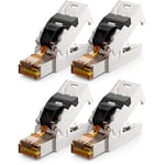 deleyCON 4X Connecteur RJ45 10 Gbit/s sans Outil Pince Coupante LSA pour LAN Ethernet Câble de Pose - pour Câbles Réseau CAT6a CAT7 CAT7a CAT8 Câble PoE Blindé Boîtier Métallique