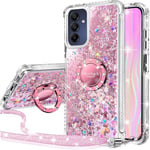 Silverback for Samsung A25 5G Case,Moving Liquid Holographic sparkly Glitter Case With Stand and Lanyard, Girls Women Bling Ring Shockproof Protective Cover for Galaxy A25 5G -Pink