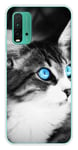 Coque en silicone imprimée compatible Xiaomi Redmi 9T Chat yeux bleu