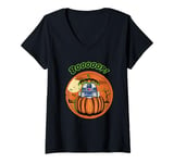 Womens Star Wars Halloween Boooop Pumpkin Cute R2D2 Big Retro Frame V-Neck T-Shirt