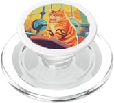 Cute Fit Orange Cat Sitting on Gym Lifting Bench PopSockets PopGrip for MagSafe