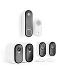 Arlo Essential 2 Kit, 2 Caméras Extérieure 2K + Sonnette 2K + Carillon + 2 Camera intérieures 2K, Caméra de Surveillance WiFi Extérieure ou intérieure sans Fil, Essai Secure Inclus, Blanc