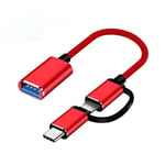 Riff V8 2 in1 OTG-isäntäkaapeli Type-C + Micro USB -liitin USB 3.0 Type A -liitäntään 15,5 cm