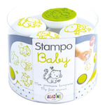 Aladine- 4 Tampons Animaux Familiers avec Encreur, Chien Chat, Stampo Baby, Cadeau Enfant 2 Ans, Bébé, Encre Lavable & Faciles à Manipuler, Dès 18 Mois, 03801, Vert