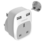 USB Plug Adaptor UK with 2 USB Ports, TESSAN Double USB Charger, USB Wall Socket Plug Adapter for Home, Office