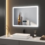 Meykoers - Miroir de salle de bain anti-buée 80x60cm Illumination led Miroir Muraux avec Bluetooth, horloge, Interrupteur Tactile - Lumière Blanc