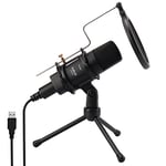 Daffodil Micro Condensateur USB Omnidirectionnel avec Trépied et Filtre Anti-Pop MCP200 - Microphone PC Mac Professionnel avec Pied Enregistreur Podcast Gamer Studio Stream Ordinateur ASMR - Noir