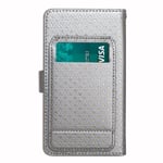 Ph26® Etui Housse Folio Argent À Pois Dorés Pour Zte Tempo En Éco-Cuir Avec Porte Cartes, Miroir Et Surpiqures Apparentes