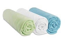 Lot de 3 Draps Housse 40x80 cm Extensible pour 40x90 Couffin Berceau Nacelle 40 x 80 | 100% Coton | Anis Blanc Turquoise | Sommeil sain | Marque Easy Dort | Certifié Oeko Tex | Fabriqué en Europe