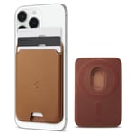 Spigen Valentinus MagFit Portefeuille magnétique pour 3 Cartes Compatible avec iPhone 14 Pro Max Plus Series, 13 Pro Max Mini Series, 12 Pro Max Mini Series Magsafe Wallet - Marron