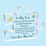 SDOFY Gifts for Son Birthday Graduation Gifts Teenage Boy Gifts Acrylic Plaque Son Gift Christmas Valentines Gifts for Son Thank You for Being A Piece of My Life