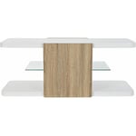 TableMeuble TV en bois MDF blanc avec 1 étagère en verre - Largeur 110 x Hauteur 45 x Profondeur 60cm -PEGANE-