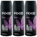 Axe Deo Spray EXCITE 3 X 150Ml For Man 48H Freshness 0% Aluminum Salts Bodyspray