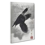 Big Box Art Crow Flying in The Snow by Kawanabe Kyosai Painting Canvas Wall Art Framed Picture Print, 30 x 20 Inch (76 x 50 cm), Grey, White, Black