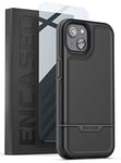 ENCASED [Mil-Spec Rebel Series Designed for iPhone 14 PLUS Case with Tempered Screen Protector, Ultra Shockproof Military Grade [10Ft Drop Rated] Dual Hybrid Heavy-duty Rugged Phone Cover (Black)