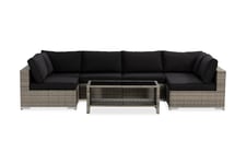 Nordic Outdoor - Bora 6-sits Loungesoffa inkl Bord m Hylla Grå - Konstrotting / Glas / Textil - Loungegrupp