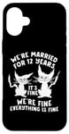 Coque pour iPhone 16 Plus 12ème anniversaire de mariage 12 Years Married Its Fine Cat