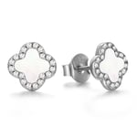 Evensee Trèfle à quatre feuilles Boucles d'oreilles nacre Argent 925 pour femme,Hypoallergénique Trèfle blanc nacre Boucles d'oreilles,Mode bijoux Cadeaux nobles pour femmes