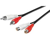 PremiumCord RCA Cable 15 m 2x RCA Male to 2x RCA Female Audio Extension Cable Stereo Audio for TV, Mobile Phones, MP3, HiFi, Colour Black