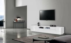 Dmora - Meuble TV Gregorio, Buffet Bas de Salon avec 4 Portes, Base pour Meuble TV, 100% Made in Italy, 260x43h46 cm, Blanc Brillant