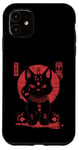 Coque pour iPhone 11 Chat Maneki-Neko en colère porte-bonheur avec art japonais Kanji