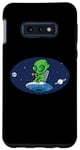 Coque pour Galaxy S10e Alien mignon buvant du café sur le vaisseau spatial drôle extraterrestre OVNI