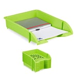 Relaxdays 10025683_53 Compartiments empilables, Set de 10, Papier DIN A4, Bureau, Rangement documents plastique, vert, PP, 7 x 25 x 34 cm