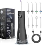 AUIEI Jet Dentaire Hydropulseur Portable Water Flosser, Irrigateur Oral 5 Modes et 8 Buses,Réservoir 300ML, USB Chargé, Étanche IPX7,Convient Gencive Sensible (Noir)