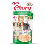 INABA Churu - Friandises pour Chats en Purée au Thon et Poulet - Délicieux Snacks pour Félins - Texture Lisse et Onctueuse - Nourriture pour Chats - 4 Tubes x 14g